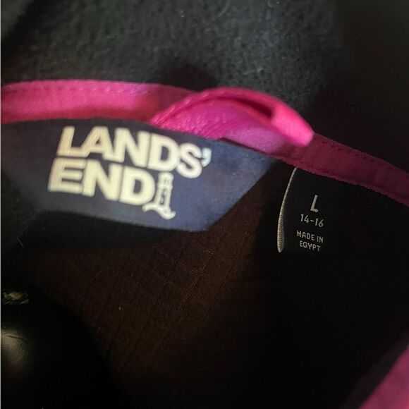 LANDS END BLACK GRID FLEECE ZIP‎ UP WINTER JACKET WOMENS SIZE LARGE - Picture 11 of 11